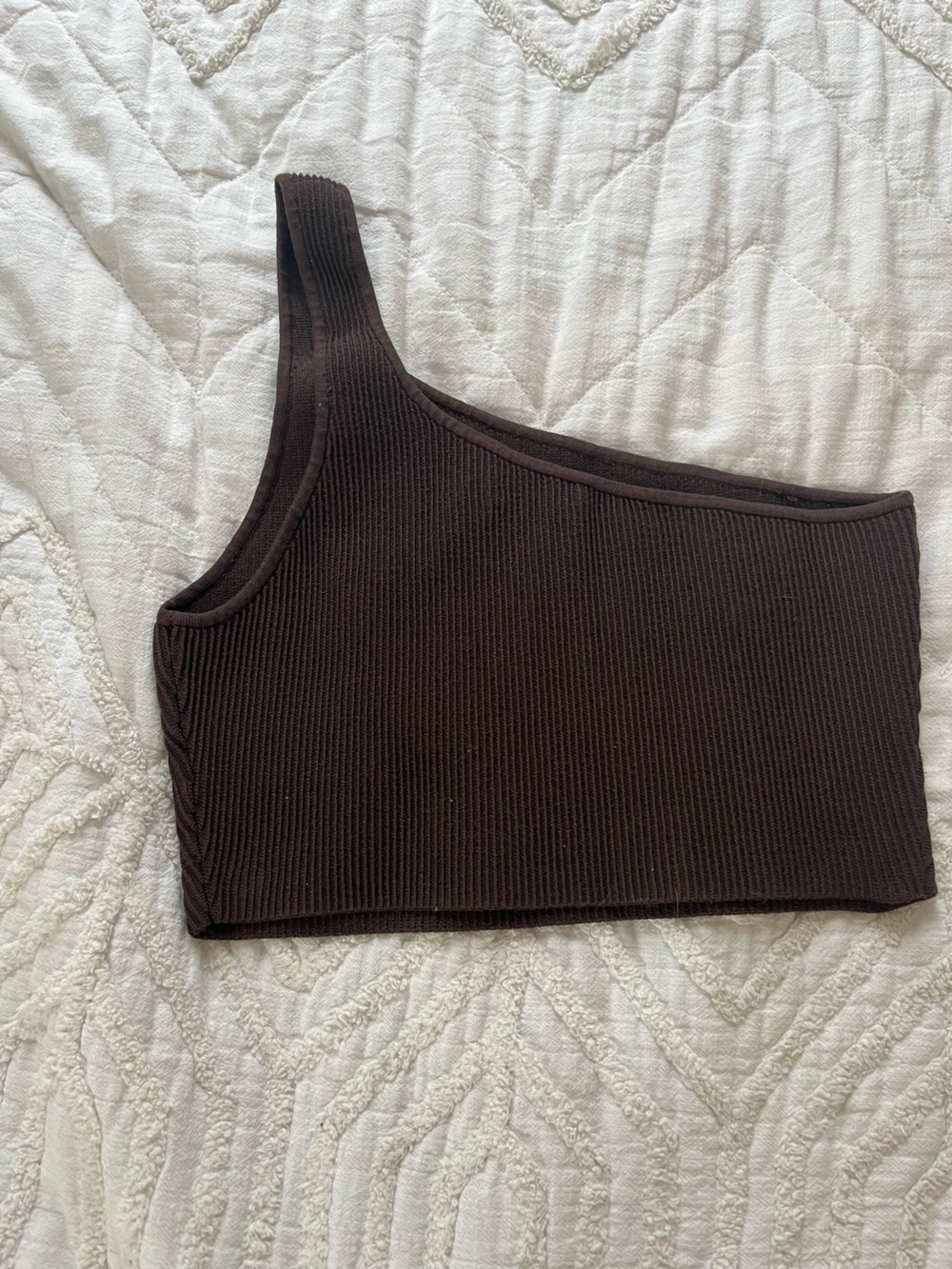 Babaton Brown Ribbed One-Shoulder top - Picture 2 of 3